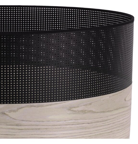 Závěsné svítidlo Wood, 1x světle béžová dubová dýha/černé plastové stínítko, (fi 30cm)