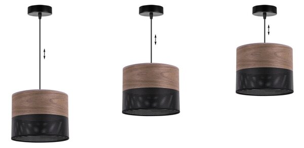 Závěsné svítidlo Wood, 1x hnědá ořechová dýha/černé plastové stínítko, (fi 20cm)