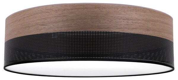 Stropní svítidlo Wood, 1x hnědá ořechová dýha/černé plastové stínítko, (bílé plexisklo), (fi 50cm)