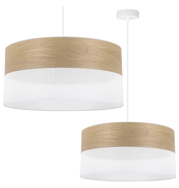 Závěsné svítidlo Wood, 1x dýha zlatý dub/bílé plastové stínítko, (fi 44cm)