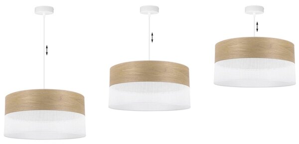 Závěsné svítidlo Wood, 1x dýha zlatý dub/bílé plastové stínítko, (fi 44cm)