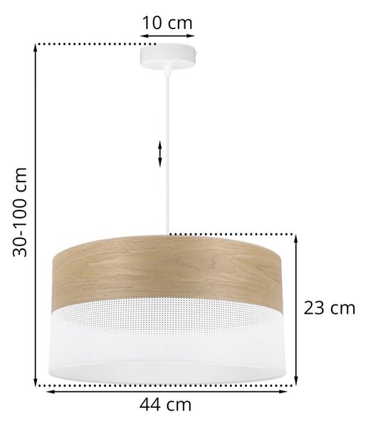 Závěsné svítidlo Wood, 1x dýha zlatý dub/bílé plastové stínítko, (fi 44cm)