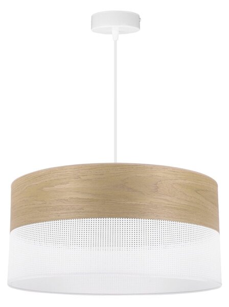 Závěsné svítidlo Wood, 1x dýha zlatý dub/bílé plastové stínítko, (fi 44cm)