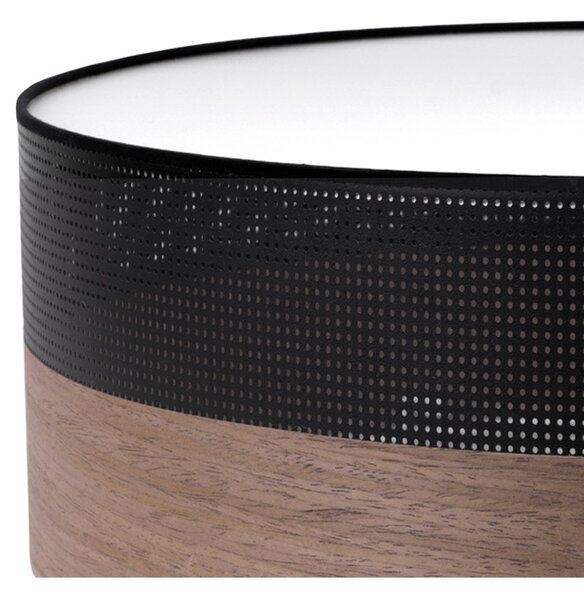 Stropní svítidlo Wood, 1x hnědá ořechová dýha/černé plastové stínítko, (bílé plexisklo), (fi 50cm)
