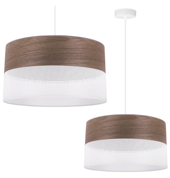 Závěsné svítidlo Wood, 1x hnědá ořechová dýha/bílé plastové stínítko, (fi 40cm)
