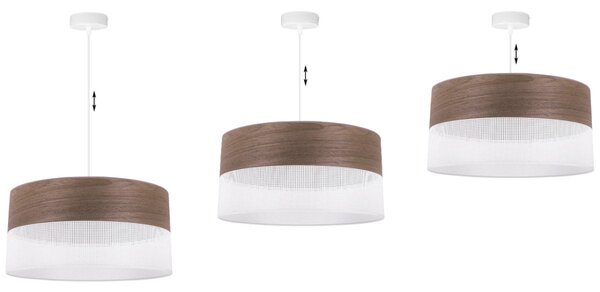 Závěsné svítidlo Wood, 1x hnědá ořechová dýha/bílé plastové stínítko, (fi 44cm)
