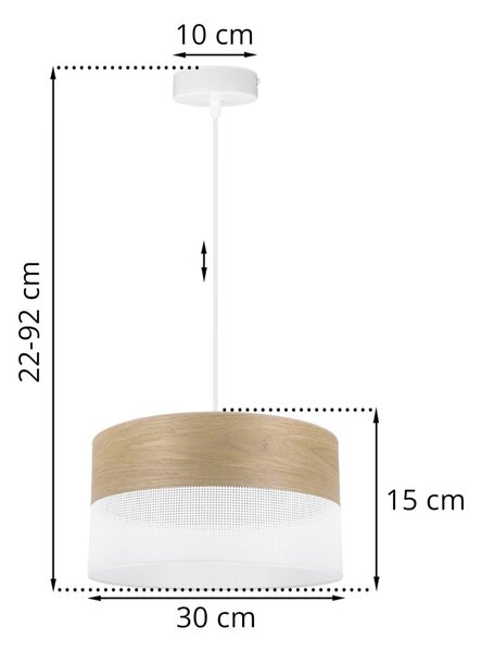 Závěsné svítidlo Wood, 1x dýha zlatý dub/bílé plastové stínítko, (fi 30cm)