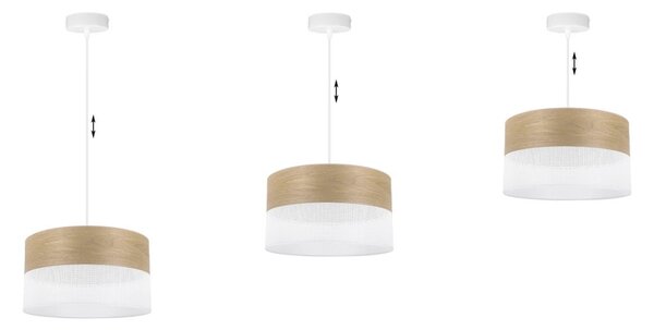 Závěsné svítidlo Wood, 1x dýha zlatý dub/bílé plastové stínítko, (fi 30cm)