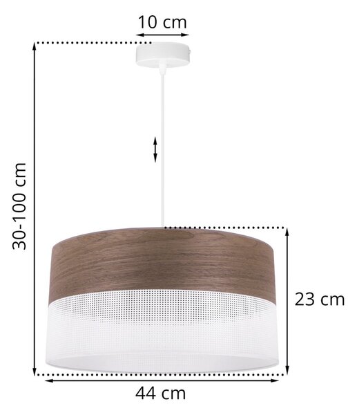Závěsné svítidlo Wood, 1x hnědá ořechová dýha/bílé plastové stínítko, (fi 44cm)