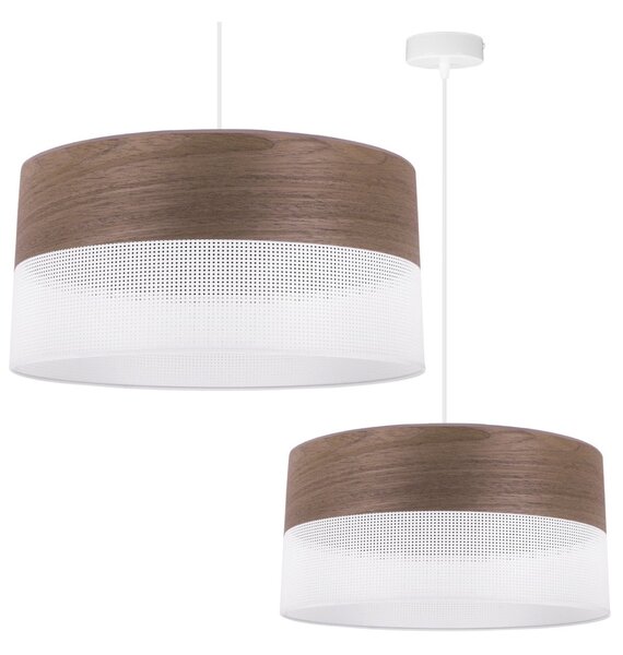 Závěsné svítidlo Wood, 1x hnědá ořechová dýha/bílé plastové stínítko, (fi 44cm)