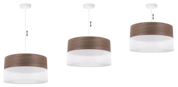 Závěsné svítidlo Wood, 1x hnědá ořechová dýha/bílé plastové stínítko, (fi 40cm)