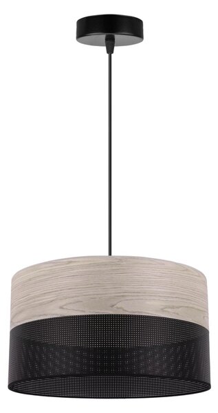 Závěsné svítidlo Wood, 1x světle béžová dubová dýha/černé plastové stínítko, (fi 30cm)