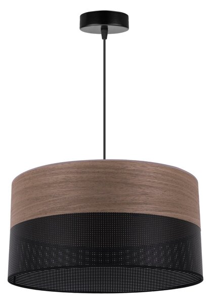 Závěsné svítidlo Wood, 1x hnědá ořechová dýha/černé plastové stínítko, (fi 40cm)