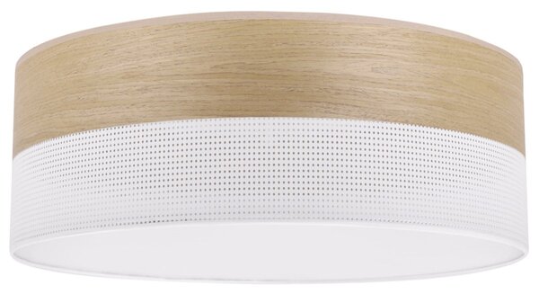 Stropní svítidlo Wood, 1x dýha zlatý dub/bílé plastové stínítko, (bílé plexisklo), (fi 40cm)