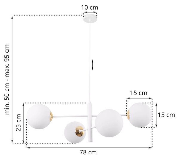 Závěsné svítidlo Florence, 4x bílé skleněné stínítko, W/G