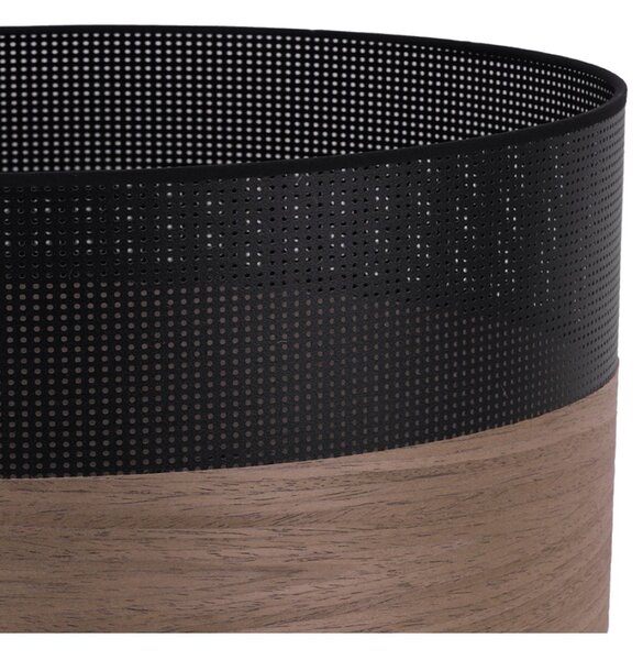 Závěsné svítidlo Wood, 1x hnědá ořechová dýha/černé plastové stínítko, (fi 30cm)