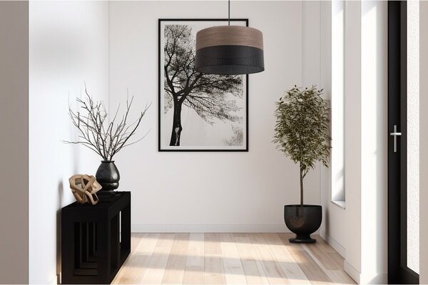 Závěsné svítidlo Wood, 1x hnědá ořechová dýha/černé plastové stínítko, (fi 30cm)