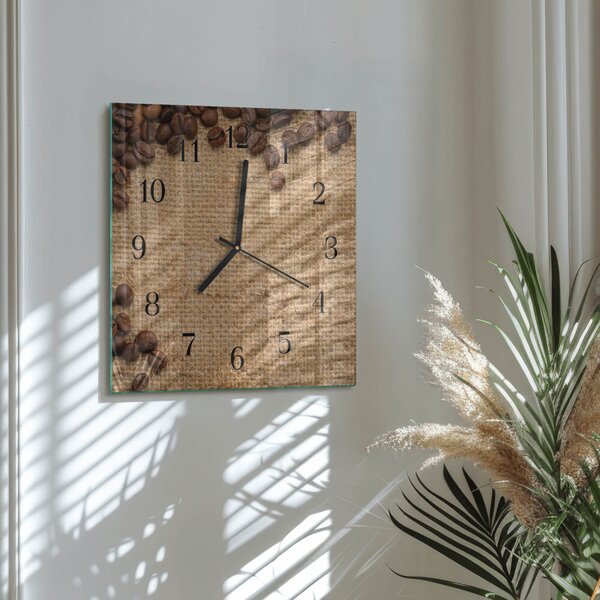 Skleněné hodiny na stěnu Kávová zrna zskc-30x30-00181495
