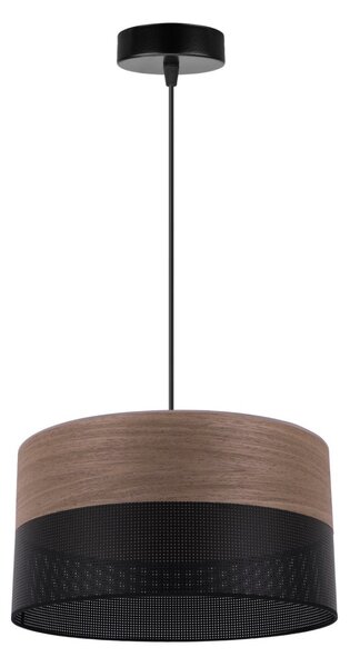 Závěsné svítidlo Wood, 1x hnědá ořechová dýha/černé plastové stínítko, (fi 30cm)