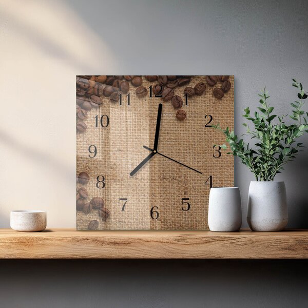Skleněné hodiny na stěnu Kávová zrna zskc-30x30-00181495