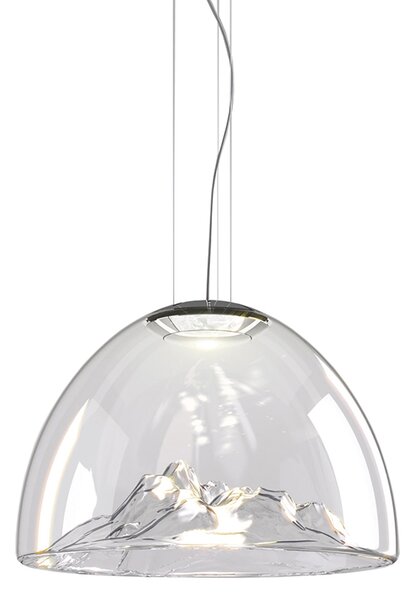 Axolight Mountain View, designové svítidlo z foukaného čirého skla / chrom, 17W LED 3000K stmívatelné, prům. 50cm