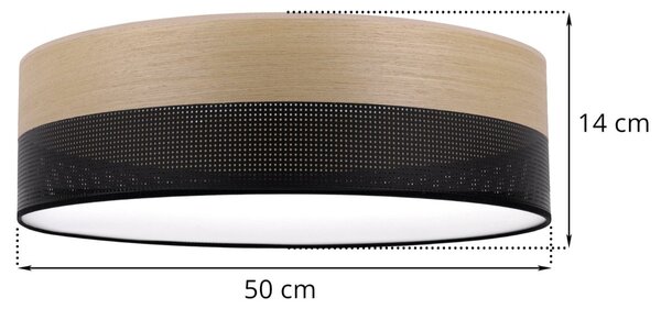 Stropní svítidlo Wood, 1x dýha zlatý dub/černé plastové stínítko, (bílé plexisklo), (fi 50cm)