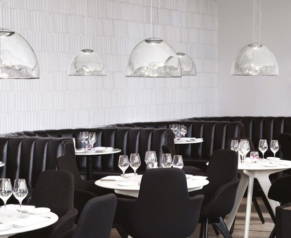 Axolight Mountain View, designové svítidlo z foukaného čirého skla / chrom, 17W LED 3000K stmívatelné, prům. 50cm