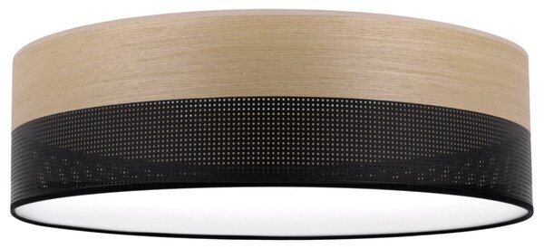 Stropní svítidlo Wood, 1x dýha zlatý dub/černé plastové stínítko, (bílé plexisklo), (fi 50cm)