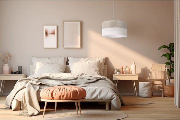Závěsné svítidlo Wood, 1x světle béžová dubová dýha/bílé plastové stínítko, (fi 40cm)