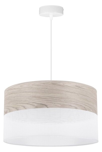 Závěsné svítidlo Wood, 1x světle béžová dubová dýha/bílé plastové stínítko, (fi 40cm)