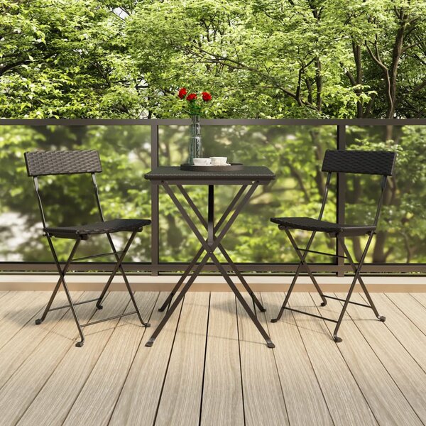 3dílný skládací bistro set černý polyratan