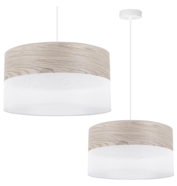 Závěsné svítidlo Wood, 1x světle béžová dubová dýha/bílé plastové stínítko, (fi 40cm)
