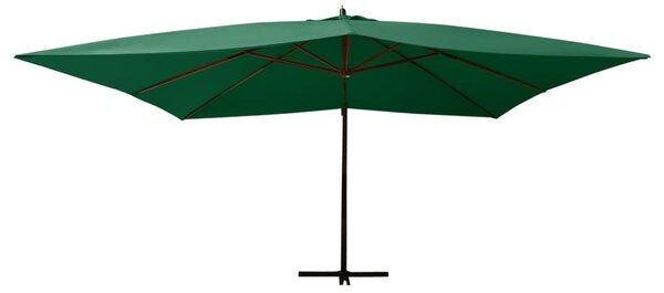 Boční zahradní slunečník s dřevěnou tyčí 400 x 300 cm zelený