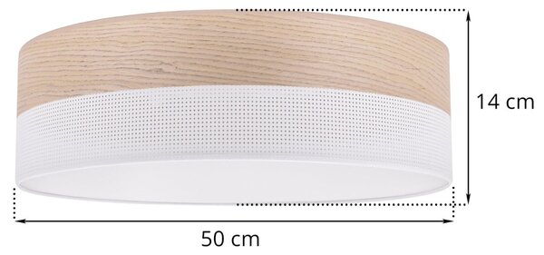 Stropní svítidlo Wood, 1x béžová dubová dýha/bílé plastové stínítko, (bílé plexisklo), (fi 50cm)