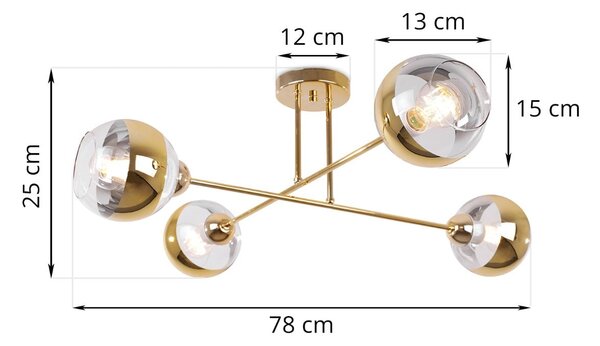 Stropní svítidlo Asturia, 4x zlaté/transparentní skleněné stínítko, G