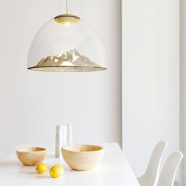 Axolight Mountain View, designové svítidlo z foukaného šedého skla / chrom, 17W LED 3000K stmívatelné, prům. 50cm