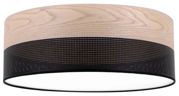 Stropní svítidlo Wood, 1x béžová dubová dýha/černé plastové stínítko, (bílé plexisklo), (fi 40cm)
