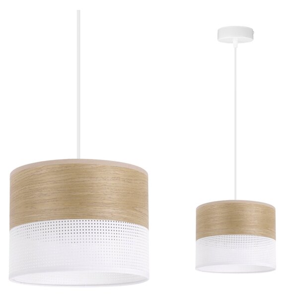 Závěsné svítidlo Wood, 1x dýha zlatý dub/bílé plastové stínítko, (fi 20cm)