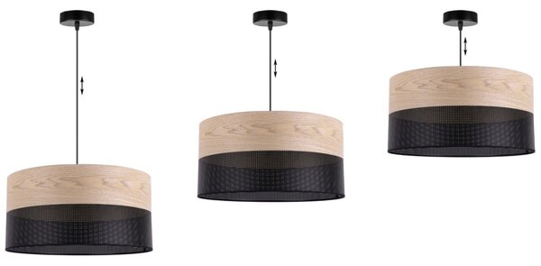 Závěsné svítidlo Wood, 1x béžová dubová dýha/černé plastové stínítko, (fi 44cm)