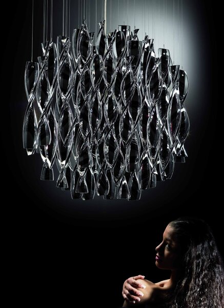 Axolight Aura, luxusní závěsné svítidlo z čirého muránského skla, 1x150W E27, prům. 47cm, délka 160cm