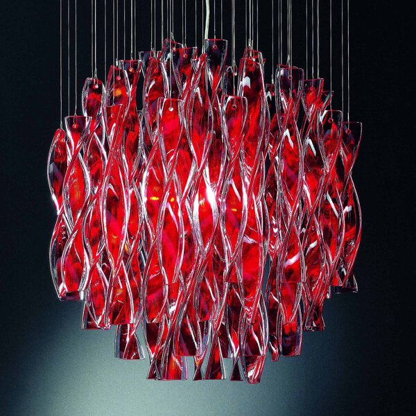 Axo light SPAURA45RSCRE27 Aura, luxusní závěsné svítidlo z červeného muránského skla, 1x150W E27, prům. 47cm, délka 160cm