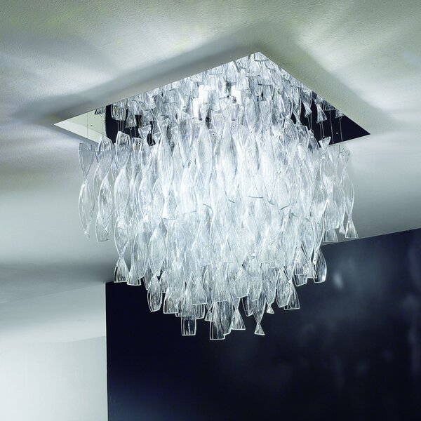 Axolight Aura, luxusní stropní svítidlo z čirého muránského skla, 4x100W E27, 60x60cm, délka 58cm