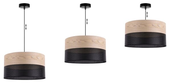 Závěsné svítidlo Wood, 1x béžová dubová dýha/černé plastové stínítko, (fi 40cm)
