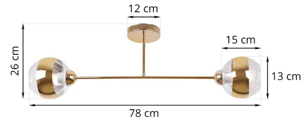 Stropní svítidlo Asturia, 2x zlaté/transparentní skleněné stínítko, G