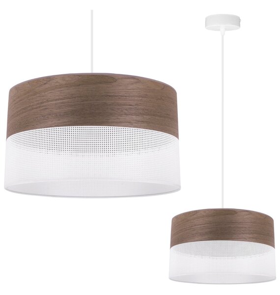 Závěsné svítidlo Wood, 1x hnědá ořechová dýha/bílé plastové stínítko, (fi 30cm)