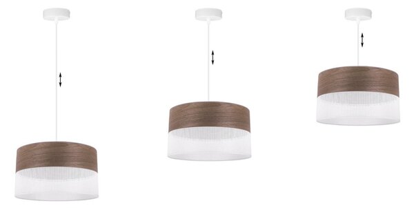 Závěsné svítidlo Wood, 1x hnědá ořechová dýha/bílé plastové stínítko, (fi 30cm)