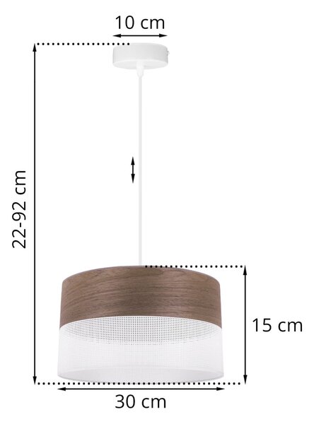 Závěsné svítidlo Wood, 1x hnědá ořechová dýha/bílé plastové stínítko, (fi 30cm)