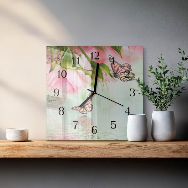 Skleněné hodiny na stěnu Motýli zskc-30x30-00177675
