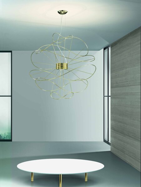 Axolight Hoops 3, zlaté závěsné svítidlo, 2x16W LED 3000K stmívatelné, prům. 100cm, výška 54cm