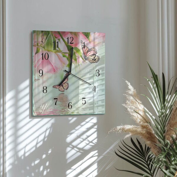 Skleněné hodiny na stěnu Motýli zskc-30x30-00177675